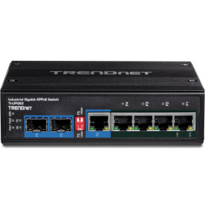 TRENDnet TI-UPG62 7-Port Gigabit Ethernet Switch, 4 Gigabit PoE++, 1 Gigabit shared, & 2 Gigabit SFP slots, 12 Gbps switching capacity, DIN-rail/wall mount